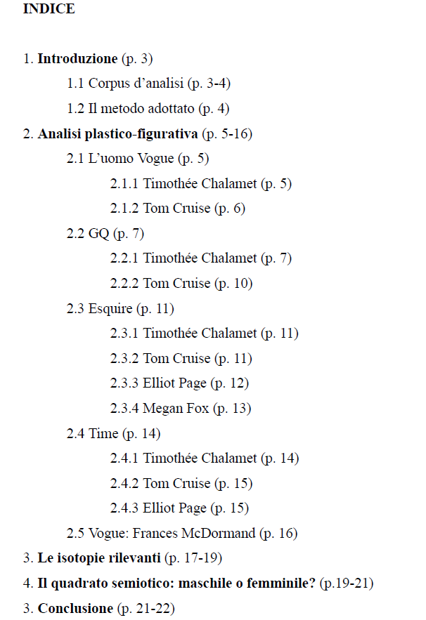 Table of contents of the Chalamet essay