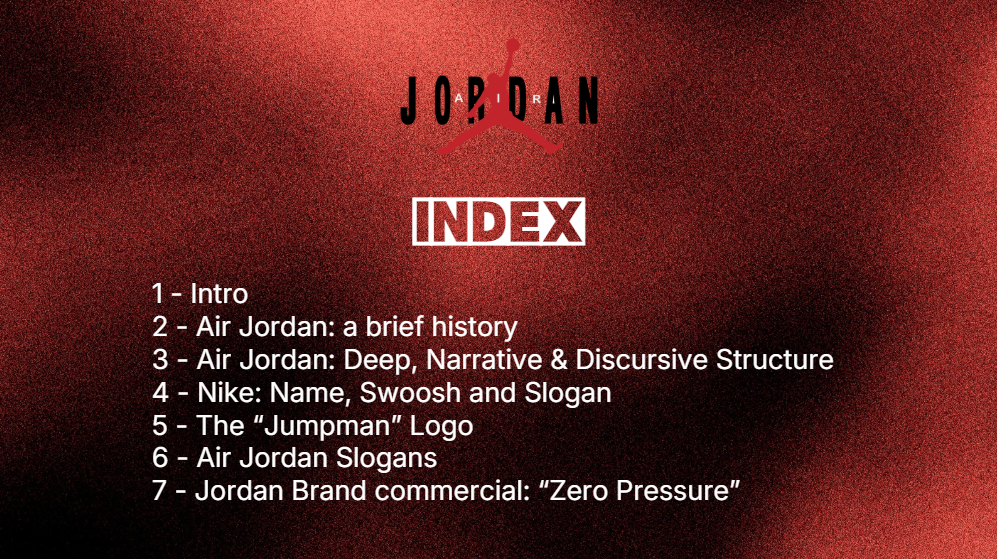Table of contents of the Jordan brand analysis project