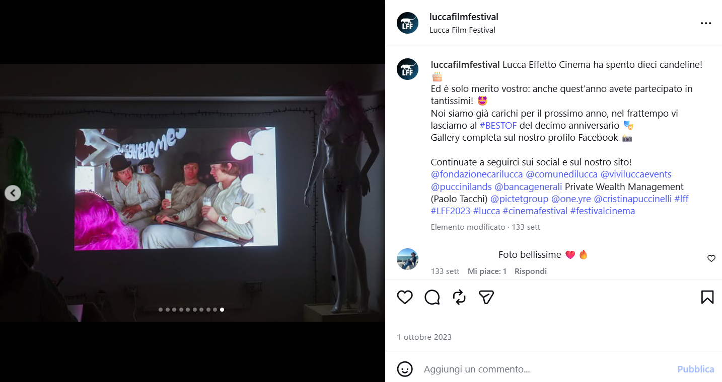 Community-building post for the tenth anniversary of Lucca Effetto Cinema