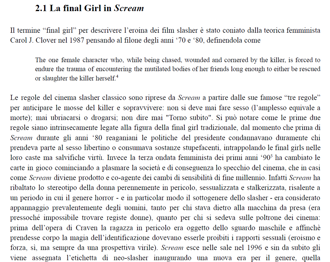 Essay page introducing the concept of the final girl