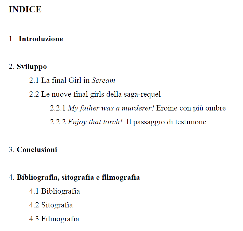 Table of contents of the Scream VI essay