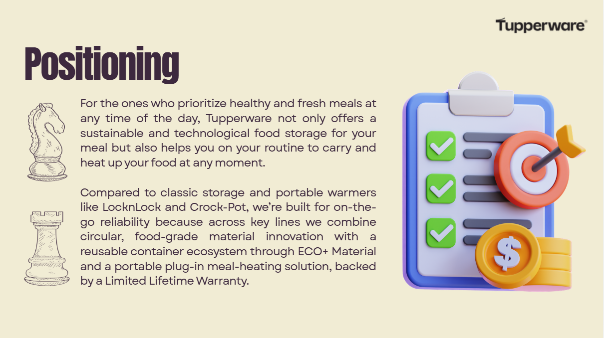 Proposed positioning statement slide for Tupperware