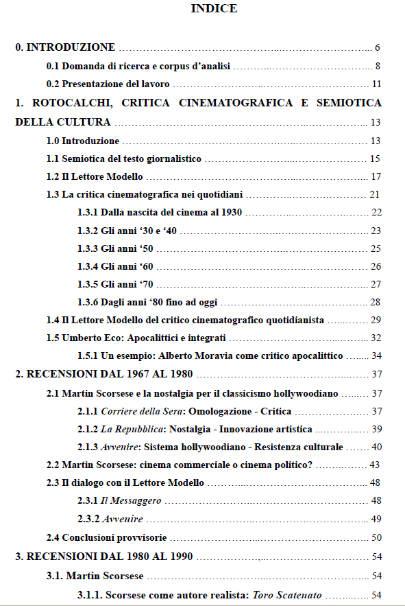 Opening section of the thesis table of contents
