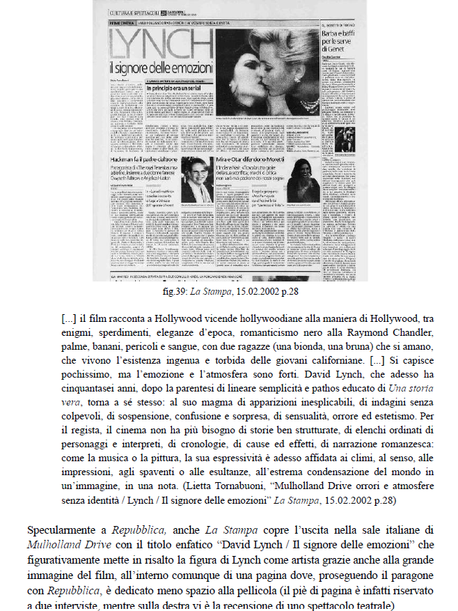 Excerpt from a thesis page analysing a review of a David Lynch film